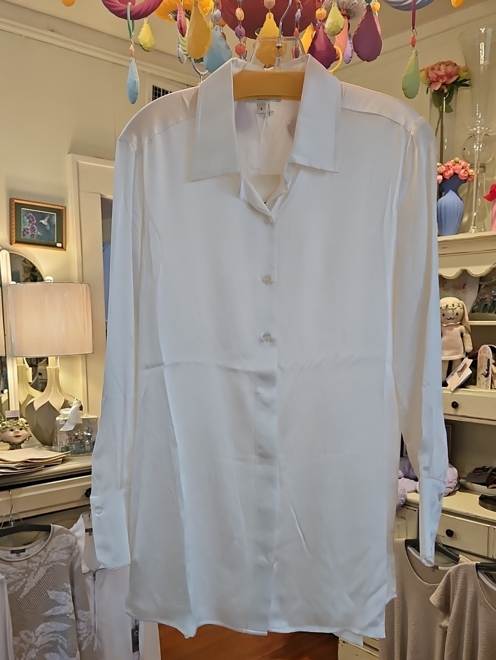 Tyler Boe White Long Sleeve Silk Button Blouse